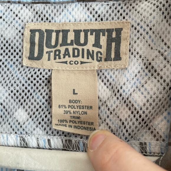 Duluth Size L Gray Blue Button Up Shirt Short Sleeves Vented Polyester/Nylon - Picture 7 of 9